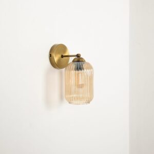 Vintage Wall Sconce with Amber Glass Shade