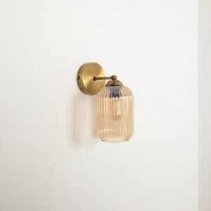 Vintage Wall Sconce with Amber Glass Shade