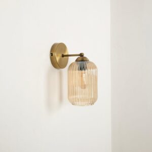 Vintage Wall Sconce with Amber Glass Shade