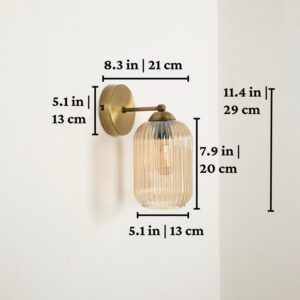 Vintage Wall Sconce with Amber Glass Shade