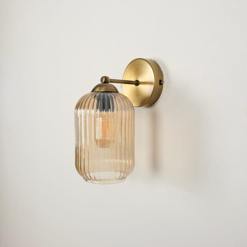 Vintage Wall Sconce with Amber Glass Shade